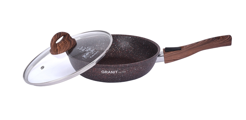 Сковорода 24 см со съемной ручкой, стеклянной крышкой, АП линия "Granit ultra" (Red)